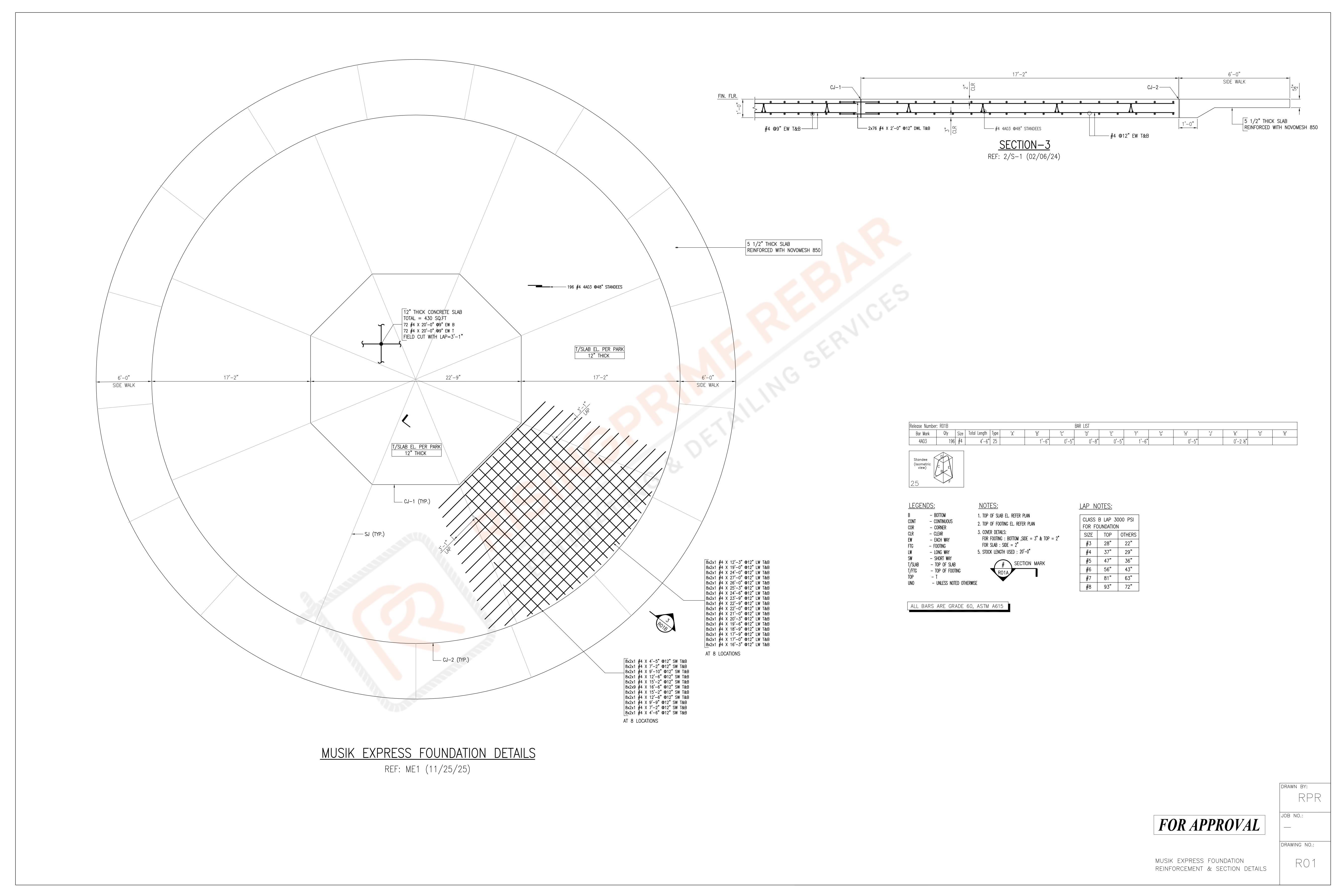 Foundation and Mat Rebar Placing Plan
